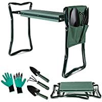 Masthome Taburete para Jardineria-Banco de Rodillas para Jardín con 3 Herramientas- Color Verde- 2 en 1-Plegables…